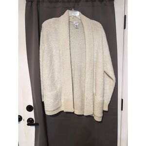 Jennifer Moore Cream Cozy Knit Open Front Cardigan,‎ Women's Large Sweater